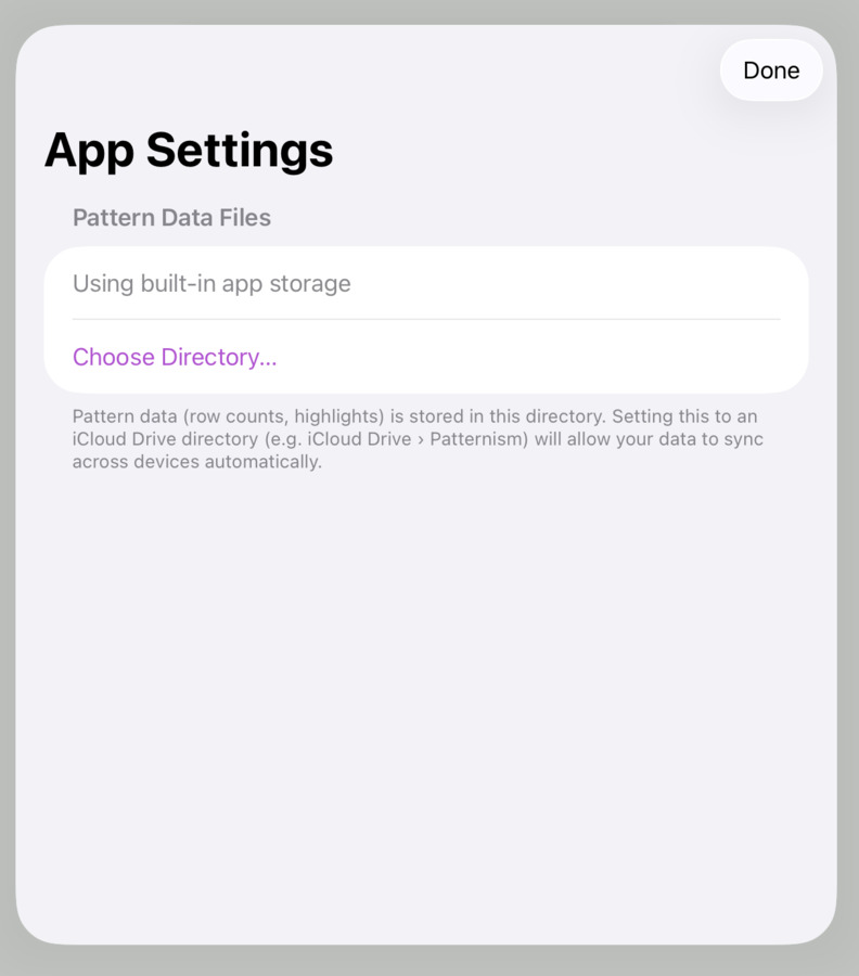 Application settings pane